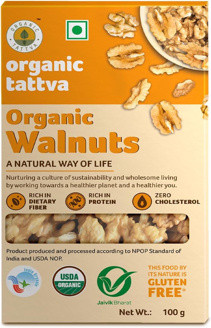 Organic Tattva, Organic Kashmiri Walnuts (Akhrot Giri) 250gm | Rich in Dietary Fiber and Protein | Source of Iron and Calcium | With Natural Oils | Cholesterol Trans-Fat Free | Naturally Gluten Free