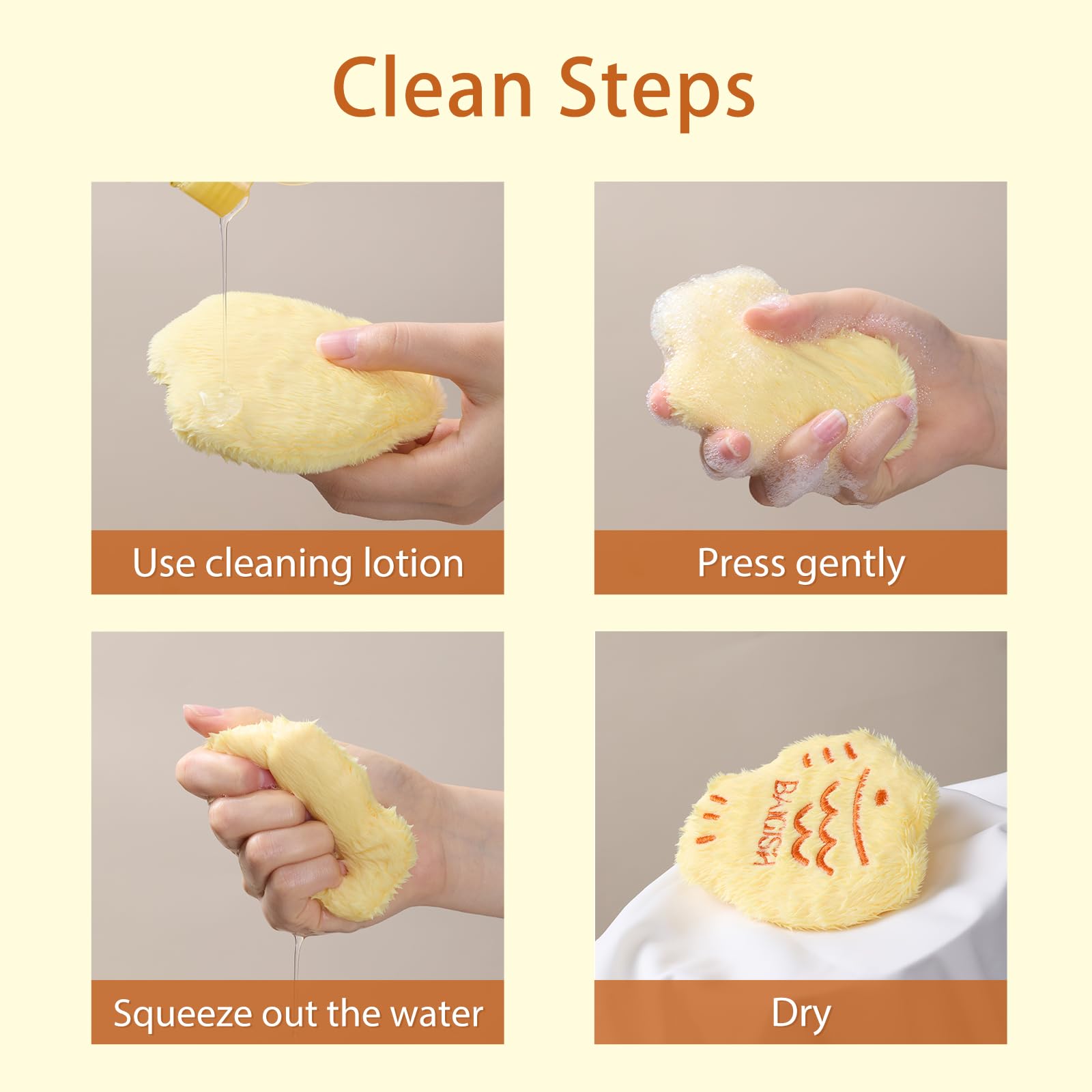 Taiyaki - Esponja de maquillaje suave y reutilizable para aplicar polvos sueltos o prensados, esponja de belleza de terciopelo de Taiyaki, herramienta de maquillaje (amarillo claro)