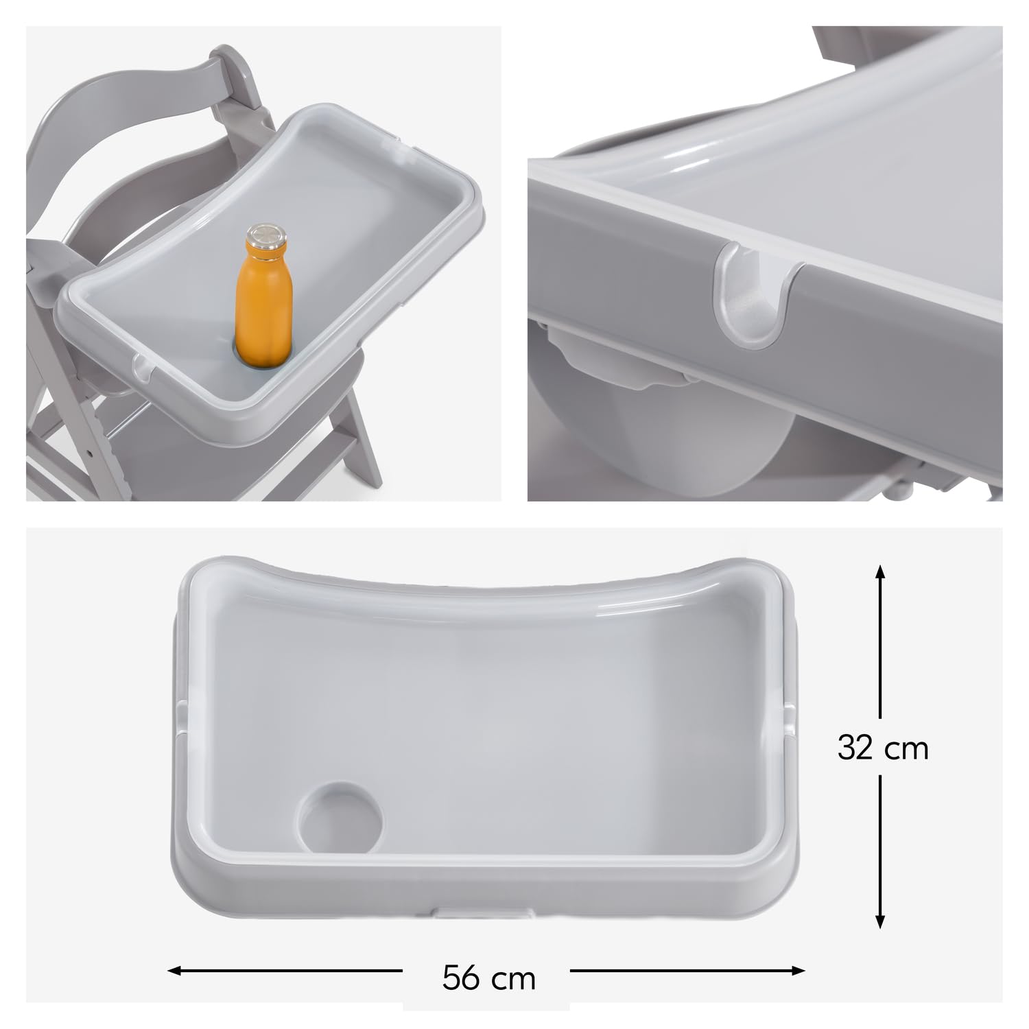 Hauck Alpha Tray Grau 3in1 Essbrett Kompatibel mit Alpha+ Beta+ Holzhochstuhl für Kinder 6-24 Monaten mit Sitzverkleinerer 3-Stufigem Esstisch