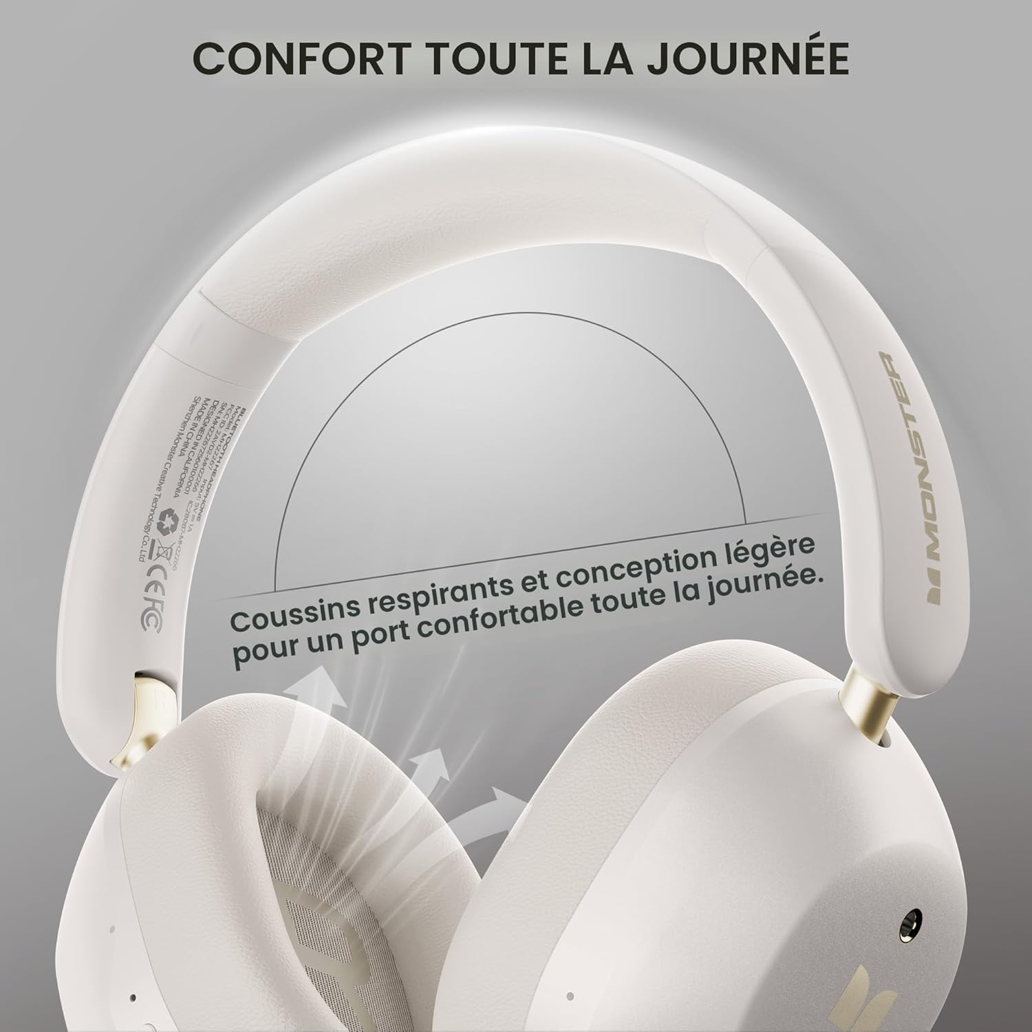 Monster MS-Persona6W ANC słuchawki nauszne, Bluetooth 6.0, czas pracy baterii 60 godzin, aktywna redukcja szumów, 3 tryby EQ, białe