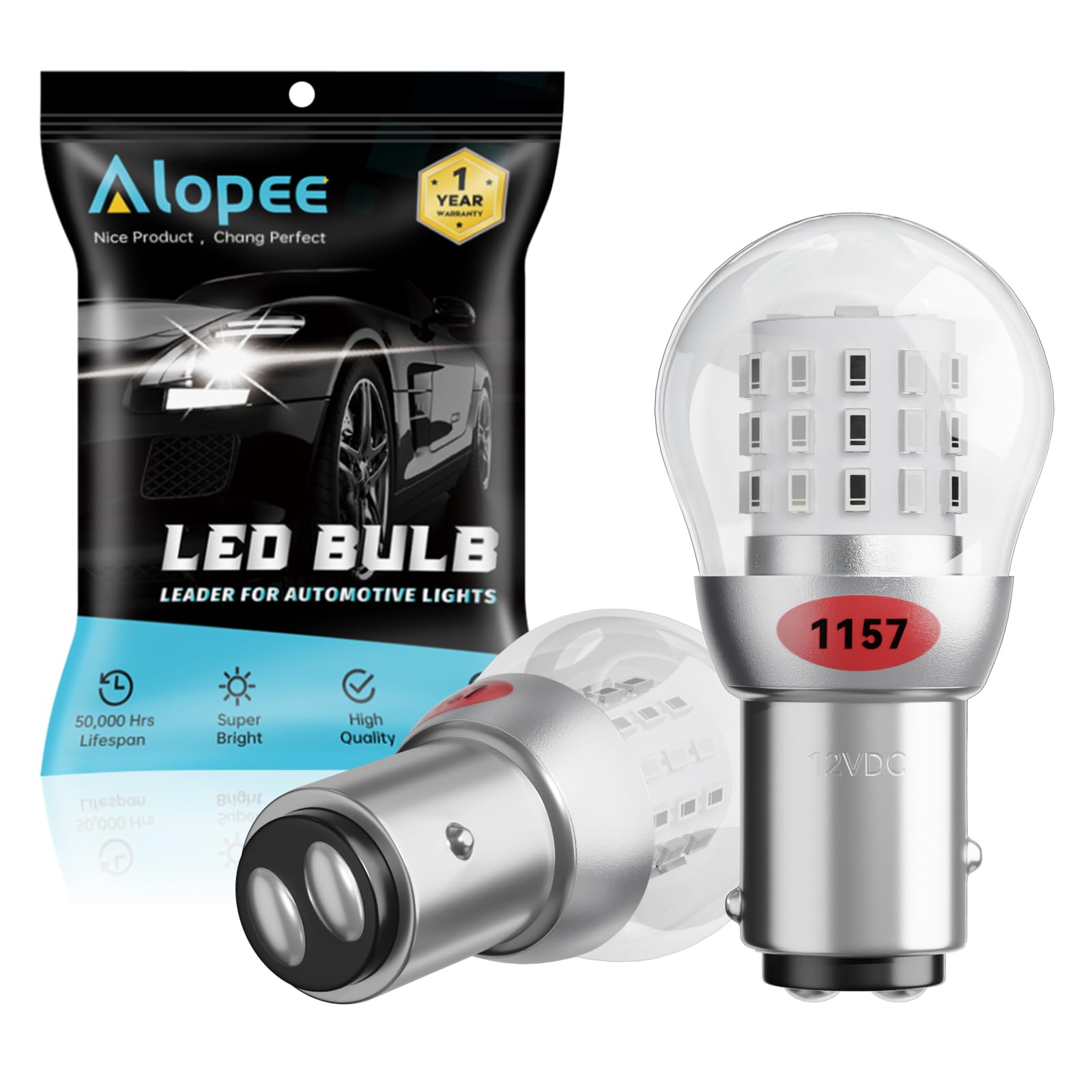 Alopee Paquete de 2 Bombillas P21/5W Led Rojo 12V Bombilla 1157 Doble Contacto para Luz de Posición y Luz de Freno, Compatible con Chips 1157 BAY15D 1016 1034 7528, 39SMD 3014 | Paquete de 2 bombillas LED de 12 V con chipset 3014 para 2057 2357 7528 bombi
