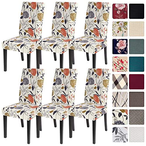 Image of SearchI Dining Room Chair Covers Slipcovers Set of 6, Spandex Super Fit Stretch Removable Washable Kitchen Parsons Chair Covers Protector for Dining Room,Hotel,Ceremony(Flower Pattern7)