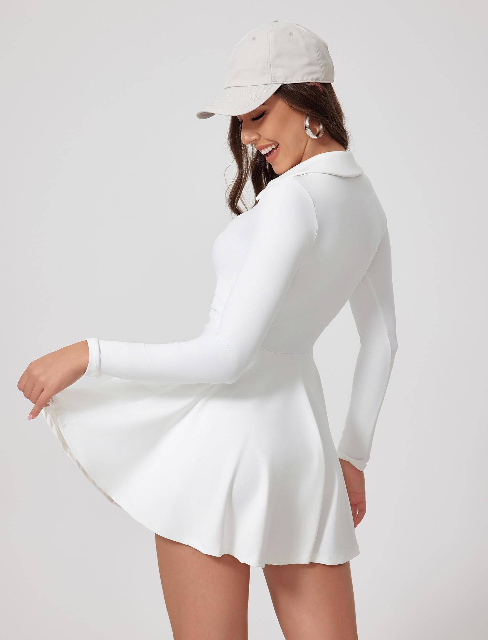 IDOPIP Abito da tennis da donna, a maniche lunghe, con reggiseno e pantaloncini integrati, abito estivo sexy, con scollo a V, con tasca, gonna da tennis, tuta sportiva per allenamento, yoga