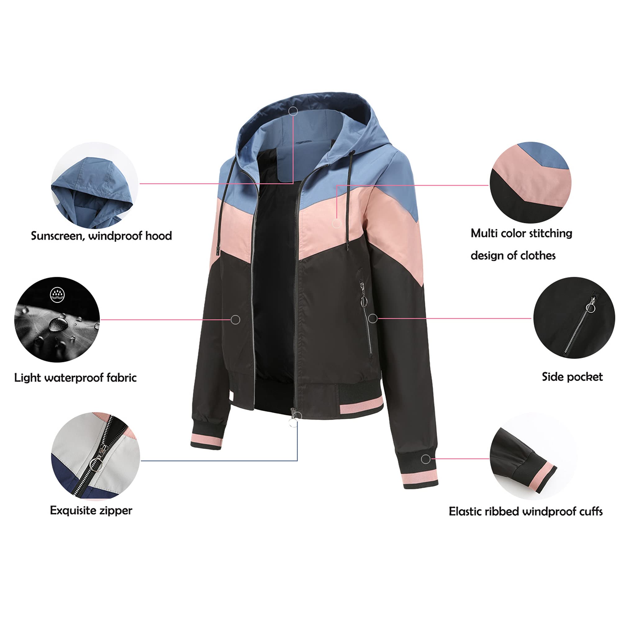 Vestes de Pluie pour Femmes Manteau de Pluie à Capuche Légers et Imperméables pour la Randonnée Cyclisme Course à Pied