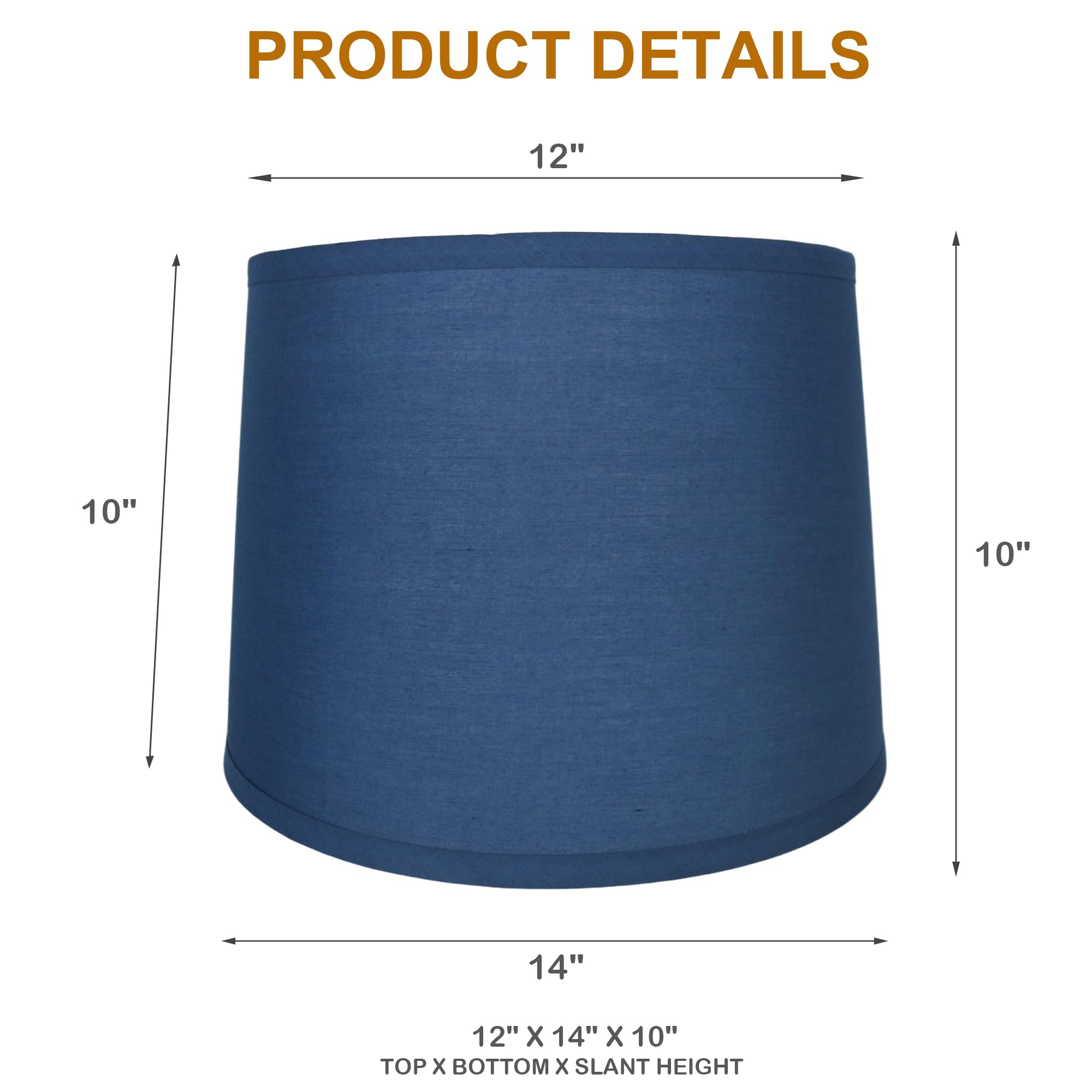 Urbanest French Drum Lampshade, Cotton, 12-inch by 14-inch by 10-inch, Navy blue, Spider Washer Fitter