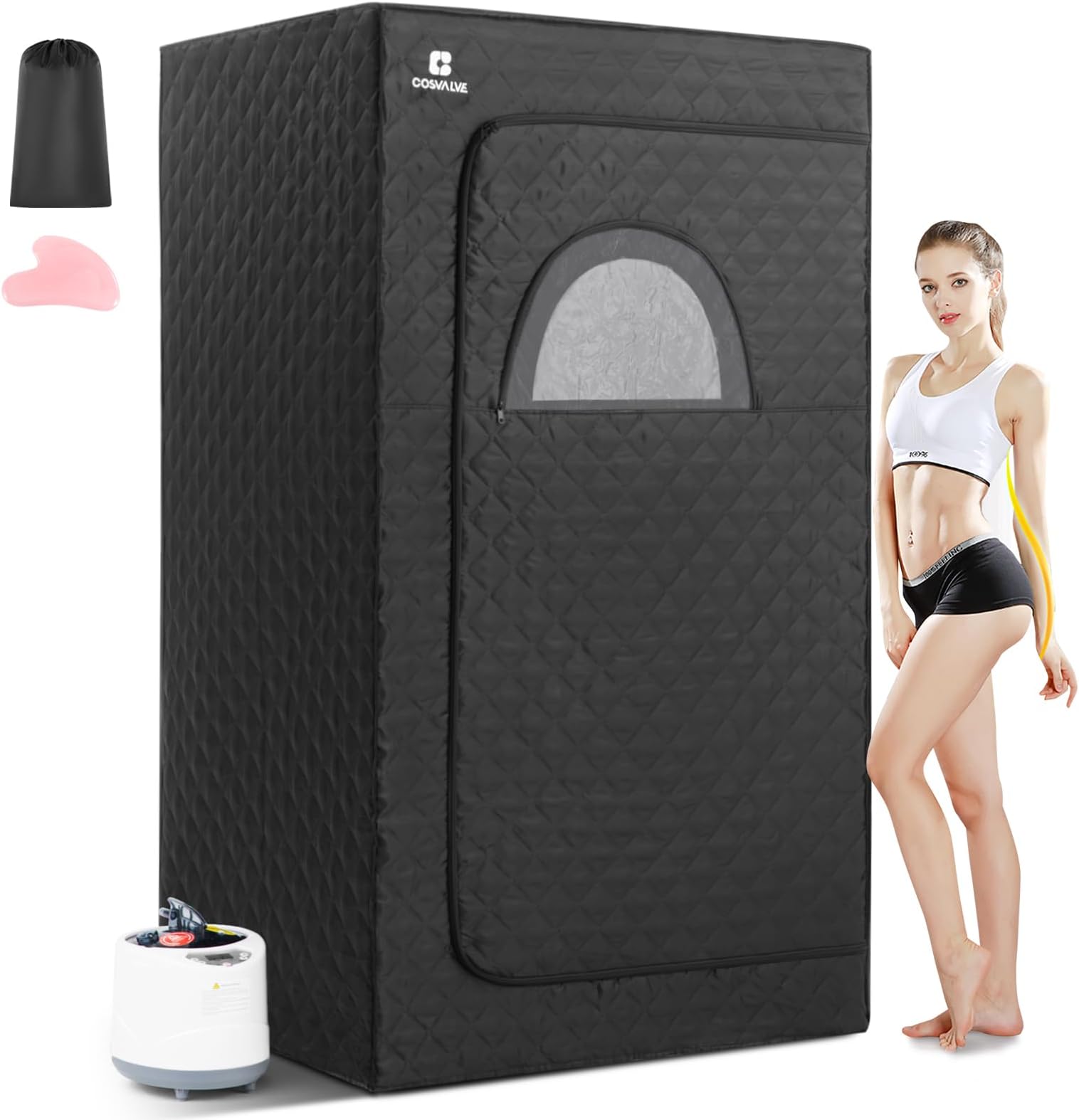 COSVALVE Portable Steam Sauna for Home, Full Size Personal Steam Room Sauna Box Kit with 2.6L 1000W Steam Generator, Remote Control, Indoor Sauna Tent for Home Spa Relaxation (39.3'' x 31.5''x 67'')