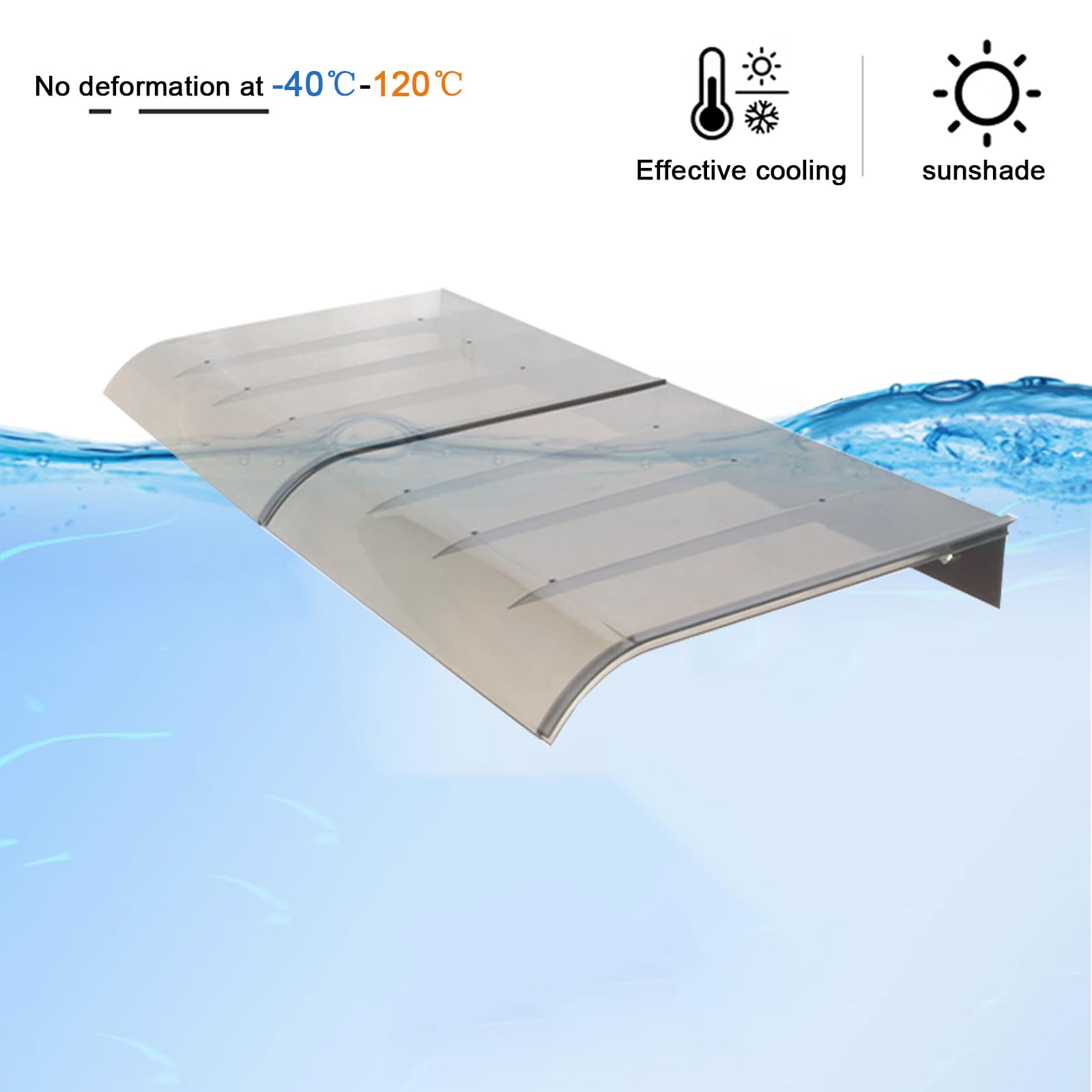 Tettoia da Veranda Pensilina in Policarbonato Spessa 3 Mm, Protezione Solare Antivento Modulabile per Finestre (40x80cm/16"x32")