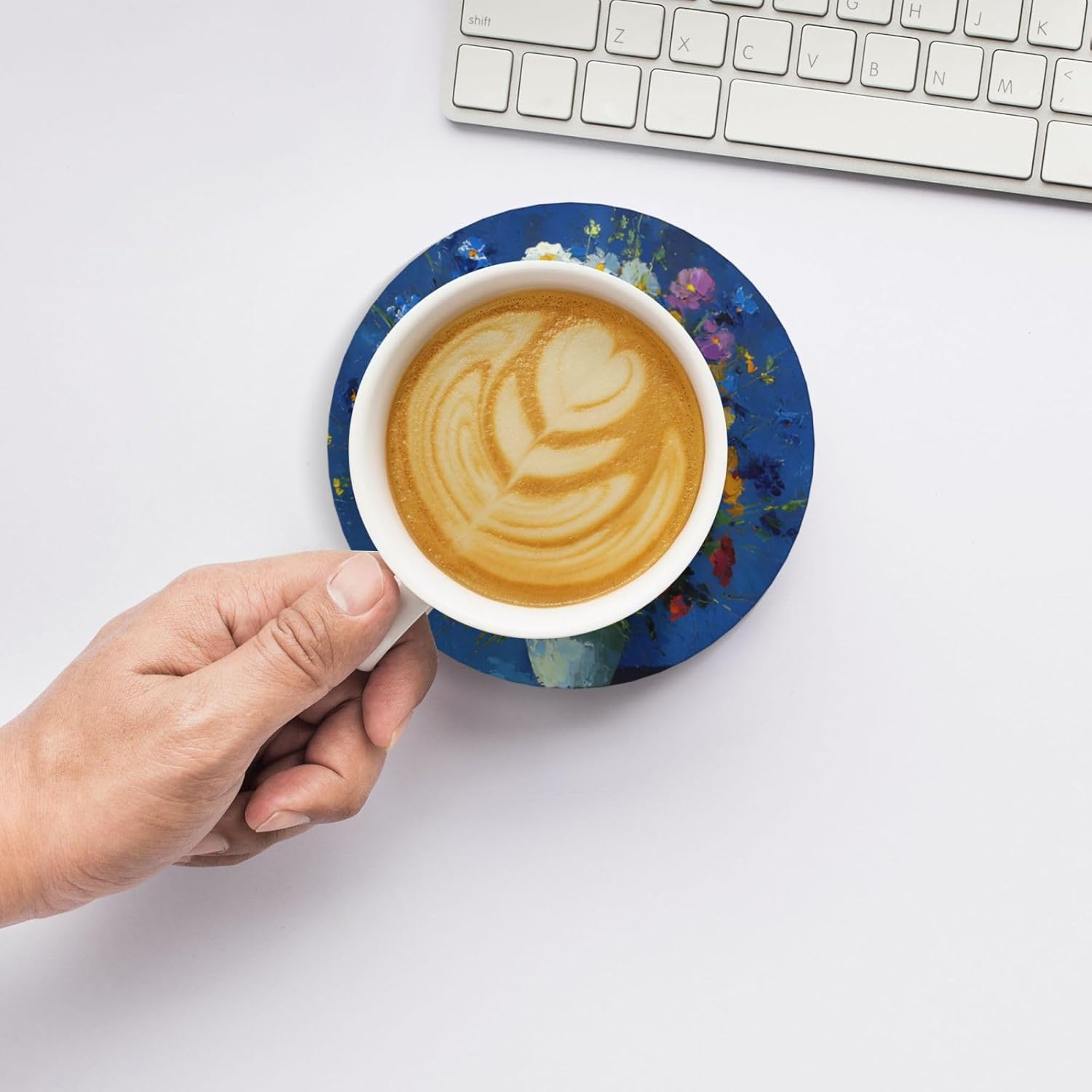 (Bouquet) Ceramic Coasters Set of 6 with Holder Non-Slip Round Coffee Coasters for for Cup Mug Drink Patio Coffee Table Decor, Christmas Coasters Home Bar Supplies