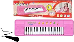 Teclado Infantil Rosa Brinquedo Microfone Piano Educativo Musical
