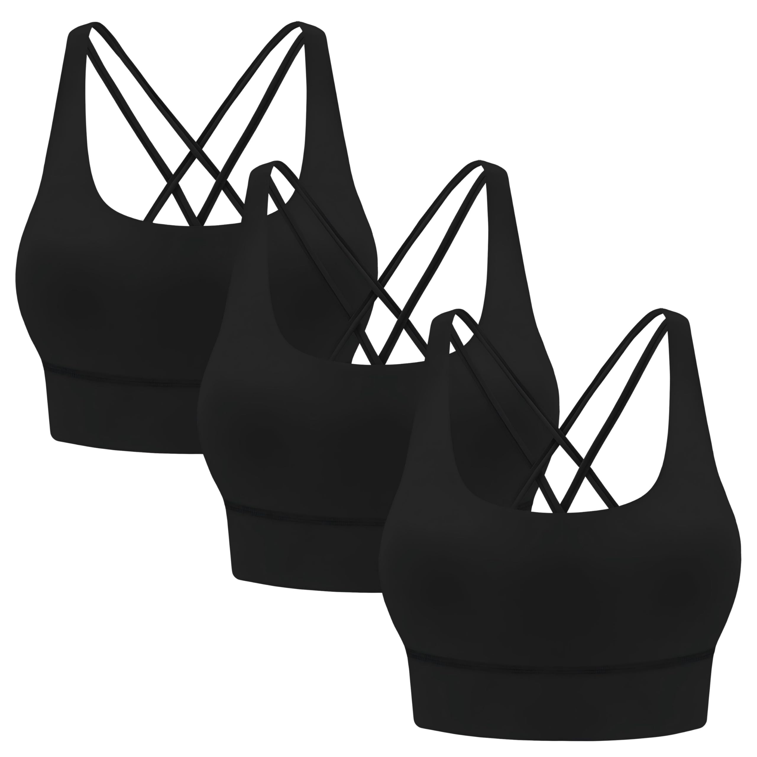 3-Pack Strappy Sports Bras for Women - Criss Cross Back Padded Workout Yoga Top