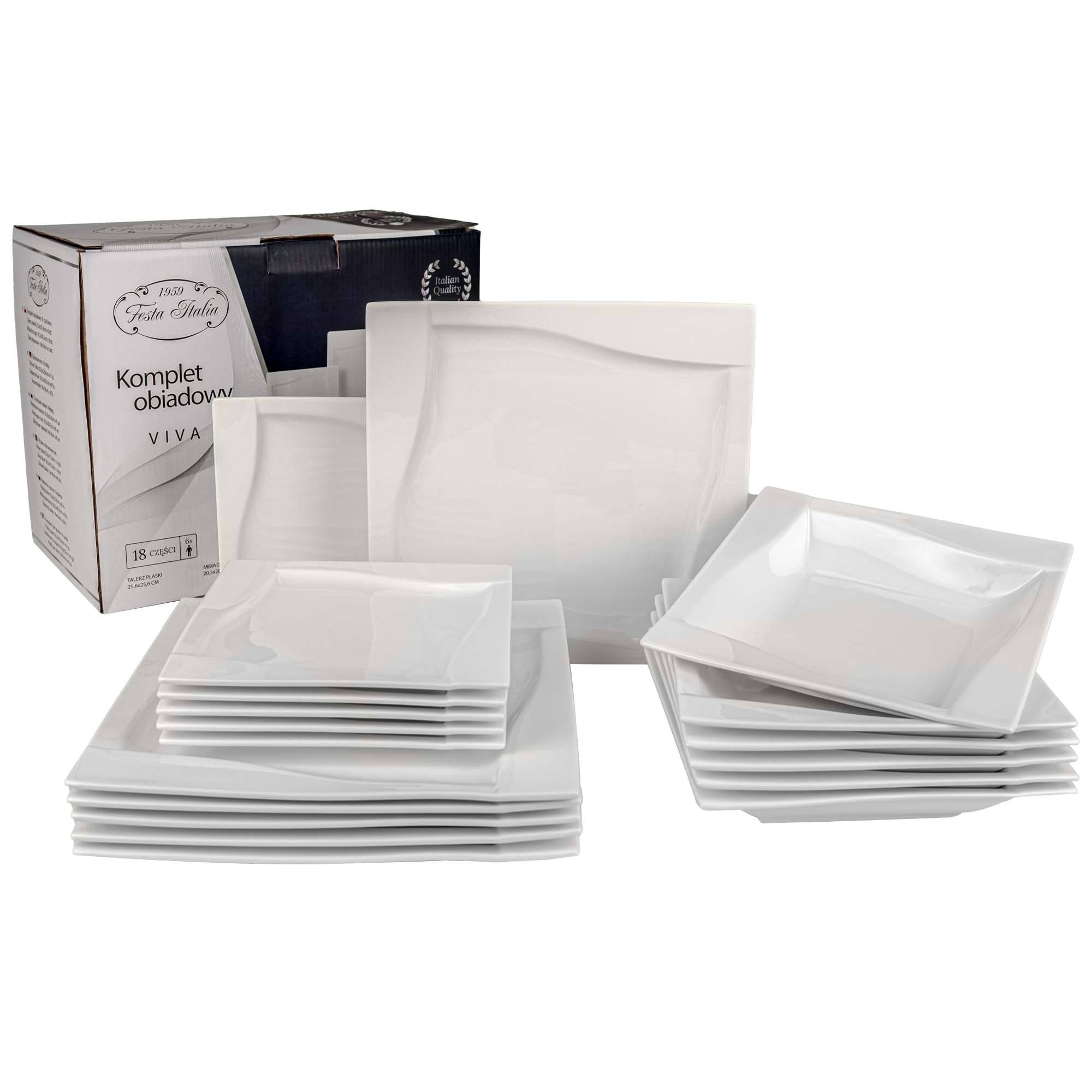 Geschirrset 6 Personen - 18 Teilig - Tellerset aus Porzellan - Weiß Essgeschirr Set - Schüssel- und Tellerset - Modern Tafelservice - Teller - Essservice - Geschirr Set 6 Person
