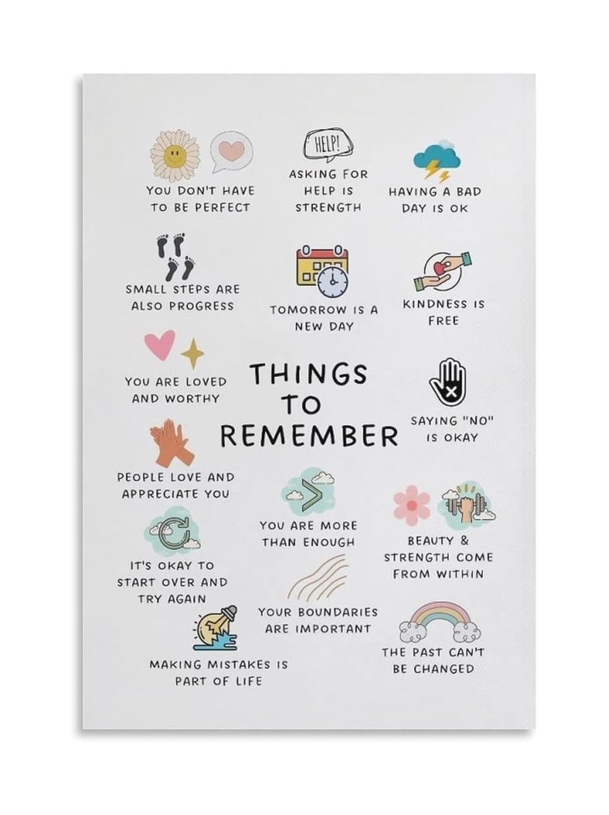 FNYUVNFAF Anxiety Mental Health Poster, Things to Remember Office Decor, CBT DBT Counseling Wall-Art for School Counselor, Social Psychology Print Framed,08x12inch(20x30cm)