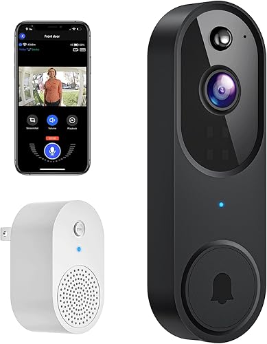 Cámara de timbre de video 1080P inalámbrica, almacenamiento en la nube, imagen en vivo, audio de 2 vías, visión nocturna, timbre de anillo incluido,