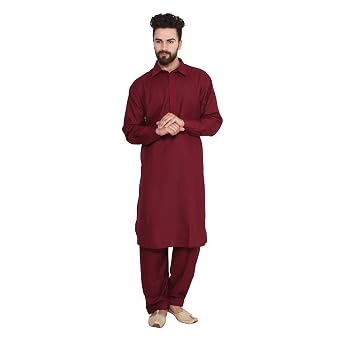 SOJANYA (Since 1958 Men's Maroon Cotton Blend Pathani Kurta Salwar
