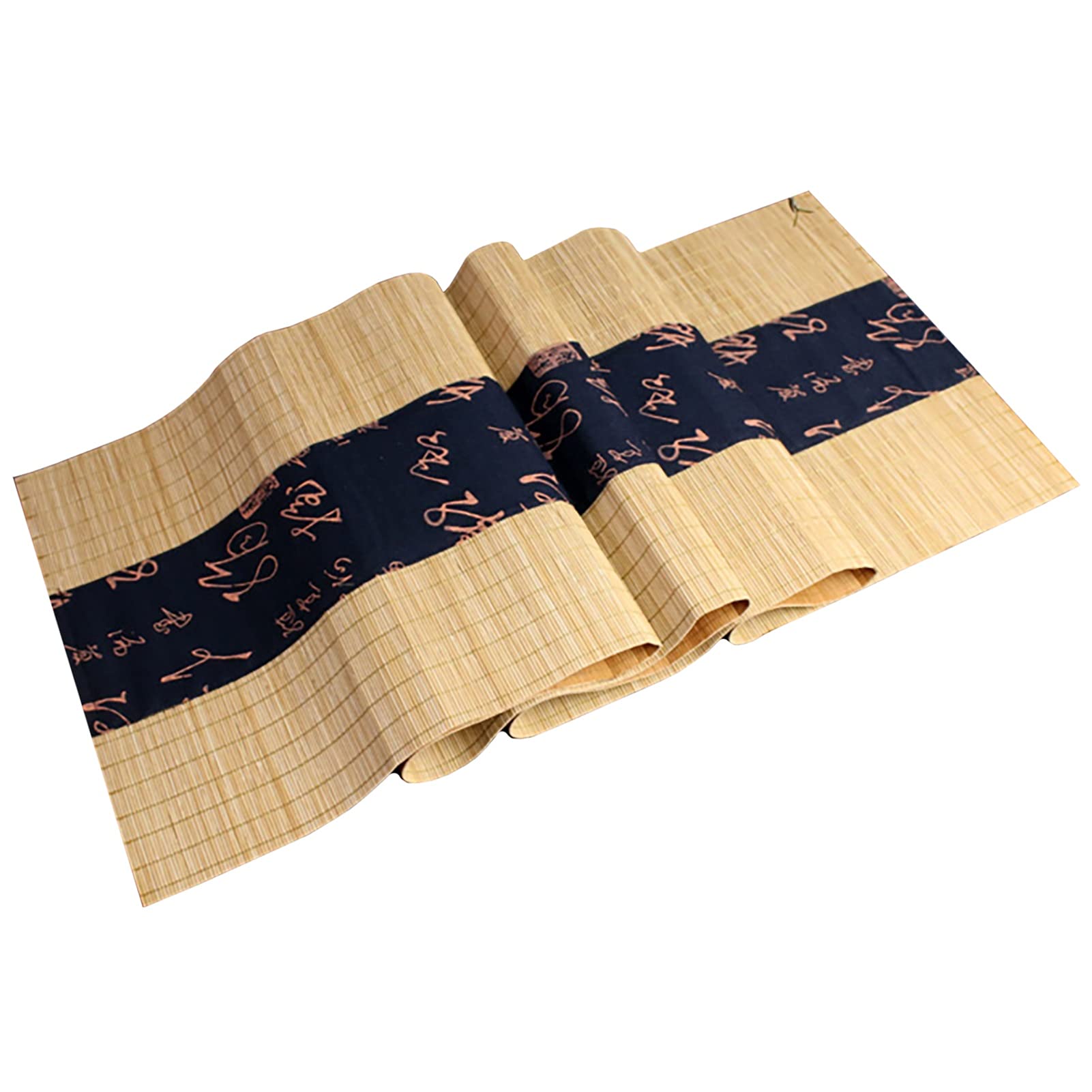 Chemin de table en bambou naturel, Chemin de Table en bambou antidérapant, tapis de salle à manger faits à la main avec décoration en tissu imprimé, facile à nettoyer et dessous de verre(Natural,12" x