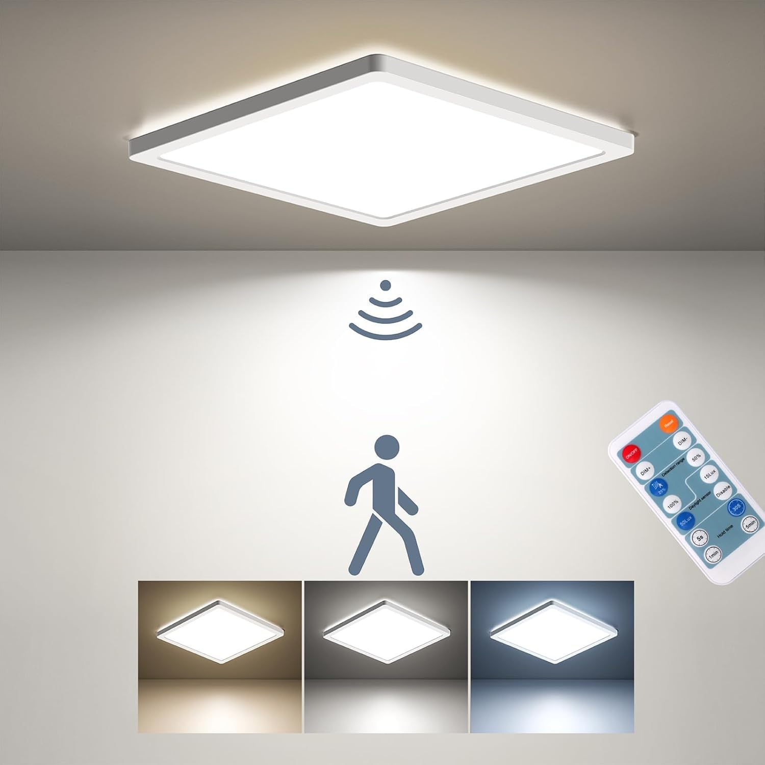 Photo 1 of BLNAN Dimmable Motion Sensor LED Ceiling Light with Remote Control, 9 Inch 18W 1800LM Radar Motion Activated Flush Mount Wired Light Fixture for Closet Hallway Laundry Porch Stair, 3000K 4000K 5000K