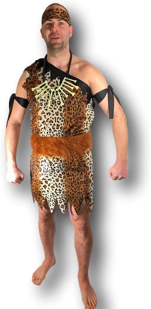 Rubber Johnnies Men's Caveman COSTUME, Cave Man, Neanderthal Man, Adult Dress Up, Stag Party