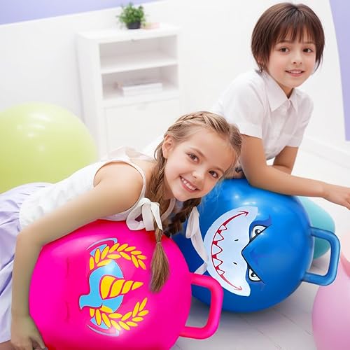 Miniatura 5 de Bolas de rebote con asas Hymaz para niños, paquete de 3 pelotas saltarinas para niños de 3 a 6 años, pelotas hippity hop de 18 pulgadas con bomba de