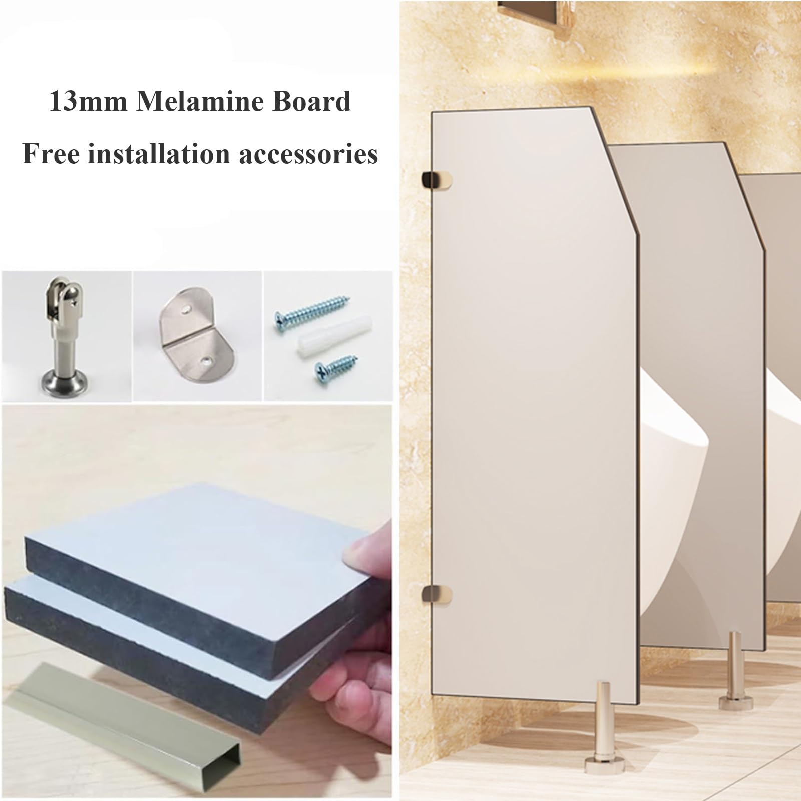 Mampara divisoria de privacidad para urinarios en baños de Hombres en hoteles, Estaciones y Bares, con herrajes de Acero Inoxidable.