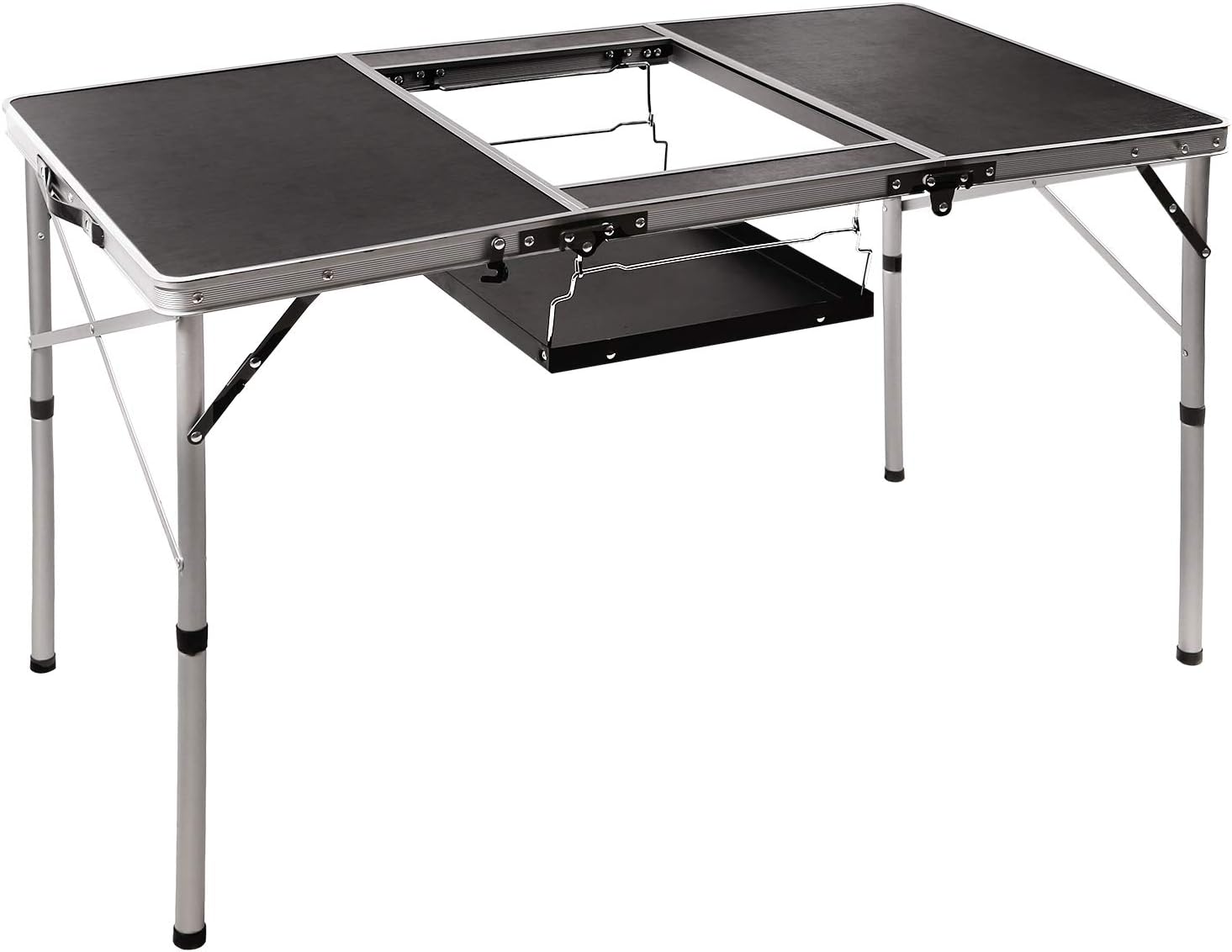 REDCAMP 4 Foot Folding Grill Table for Outside with Adjustable Stove Stand, Lightweight Portable Outdoor BBQ Table for Picnic Camping Cooking, Black 48 x 24inches