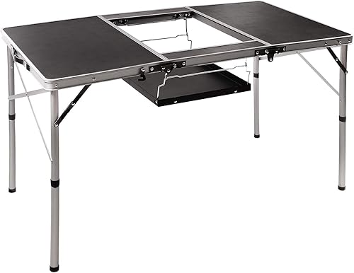 REDCAMP Mesa plegable de 4 pies para exteriores con soporte de estufa ajustable, mesa de barbacoa portátil ligera para picnic, camping, cocina,