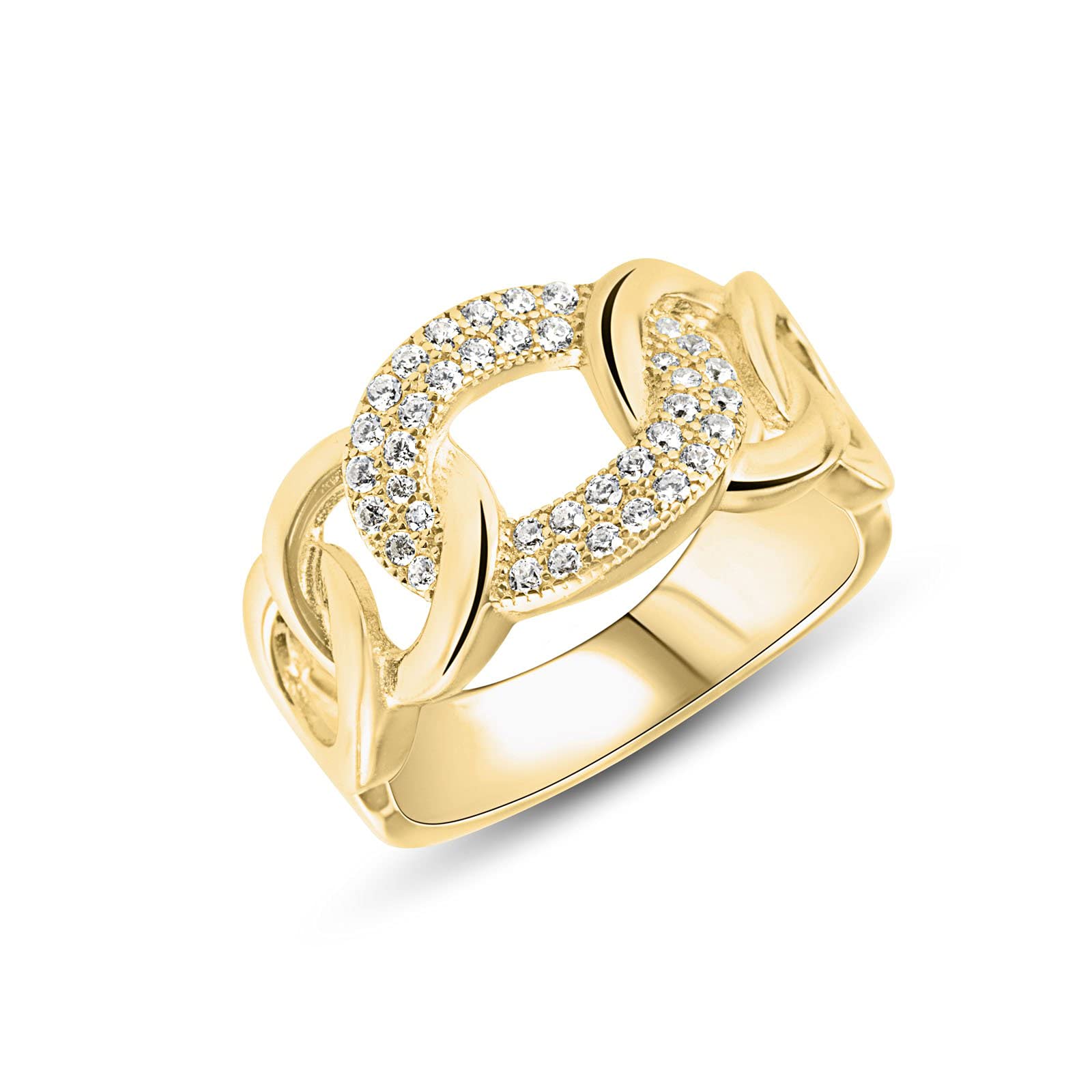 Ring Damen Kette 925 Silber 18 Karat vergoldet mit Zirkonia -,