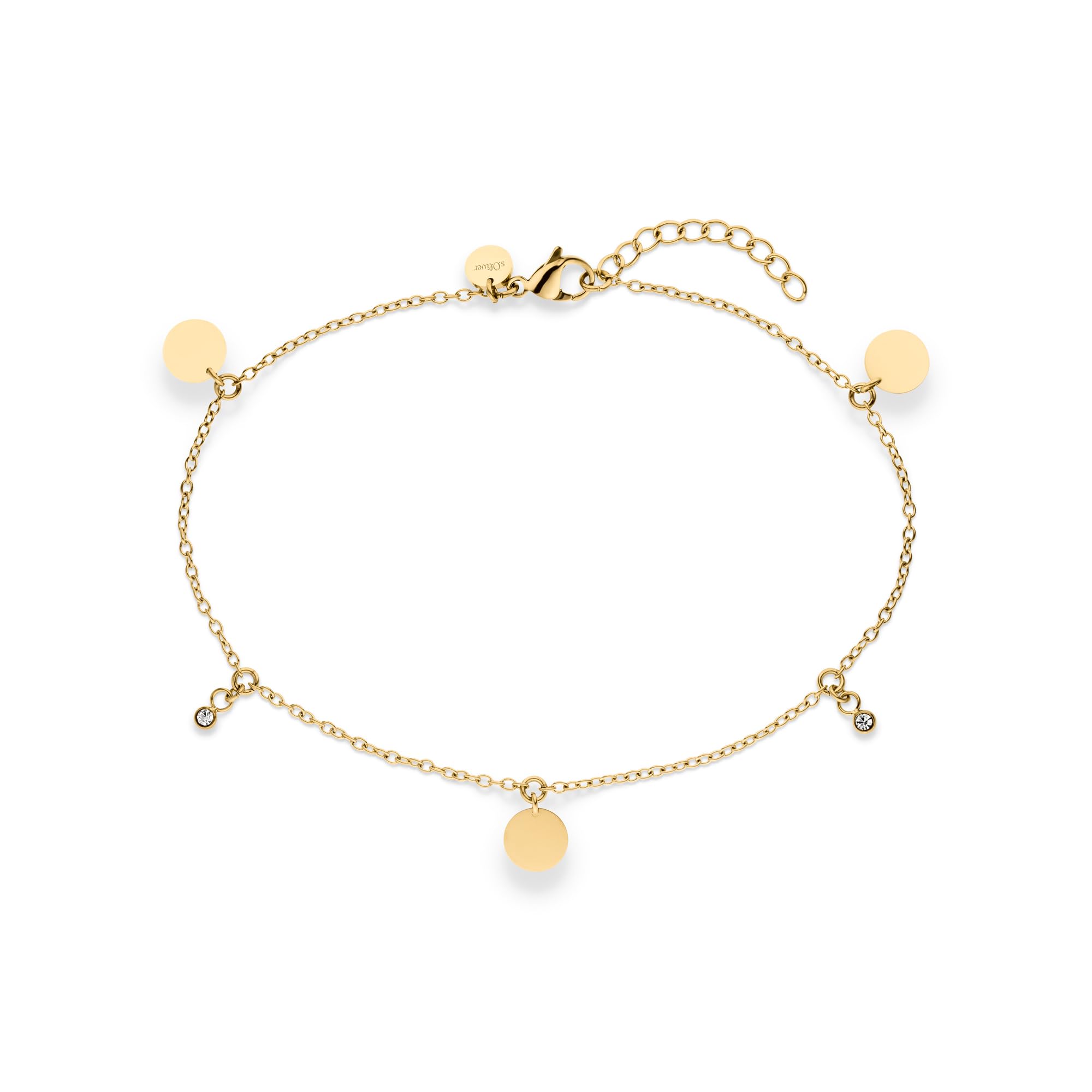 s.Oliver Anklet - Elegante Fußkette aus poliertem Edelstahl - gold - Rolokette verstellbar bis 27 cm - wasserfest & hautfreundlich