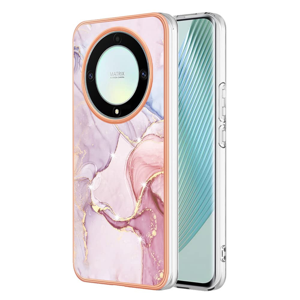 for Honor Magic 5 Lite 5G Case, Honor X9a Case, Glitter Sparkle Marble Effect Soft Silicone Phone Cover Slim Thin TPU Bumper Shockproof Scratch-resistant Shell Protective Back Case, Rose Gold