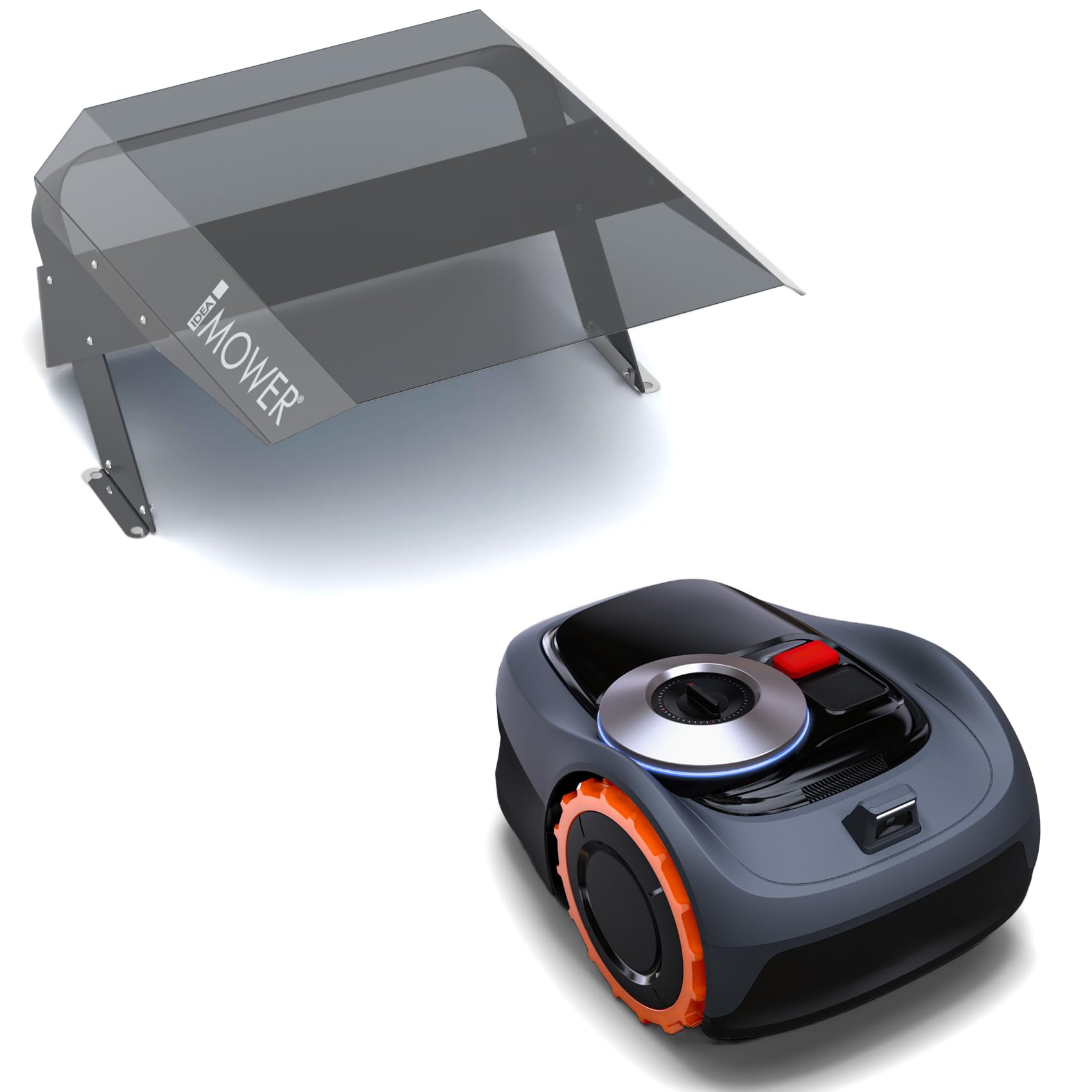 Idea Mower garage per robot tagliaerba Mobius compatibile con Navimow i 105e, i 108e, copertura trasparente in policarbonato UV, alluminio composito e acciaio inox