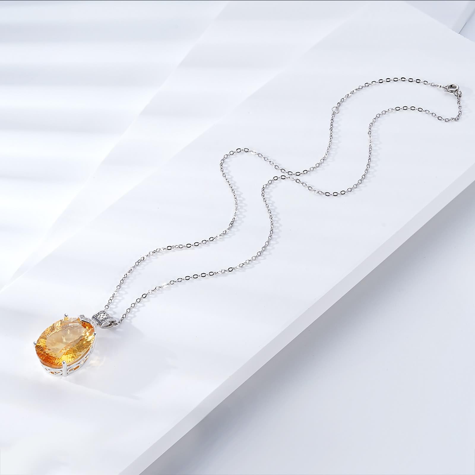 Łańcuszek na szyję ze srebra próby 925, klasyczny wisiorek z cytrynem 18,2 ct, szlif owalny szampana, srebro wysokiej próby, łańcuszek dla kobiet, prezent z cyrkonią, srebrny, 45 cm, Srebro