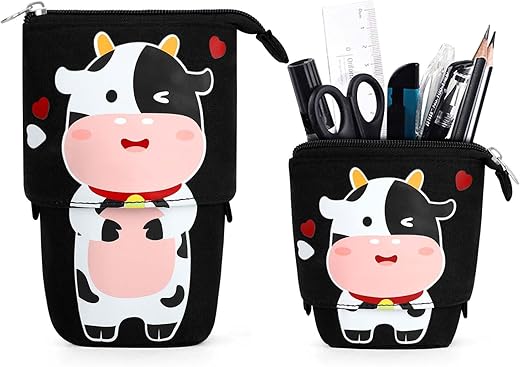 Boba Cute Standing Pencil Case for Kids, Pop Up Pencil Box Makeup Pouch, Stand UP Christmas Gift kids Pen Holder Organizer Cosmetics Bag, Kawaii Stationary (Pink)