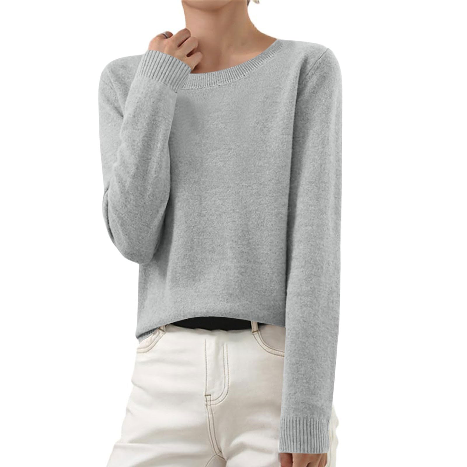 Cashmere Sweaters Womens Crew Neck Long Sleeve Casual Knitted Jumper Lightweight Wool Soft Basic Pullovers Knit Tops