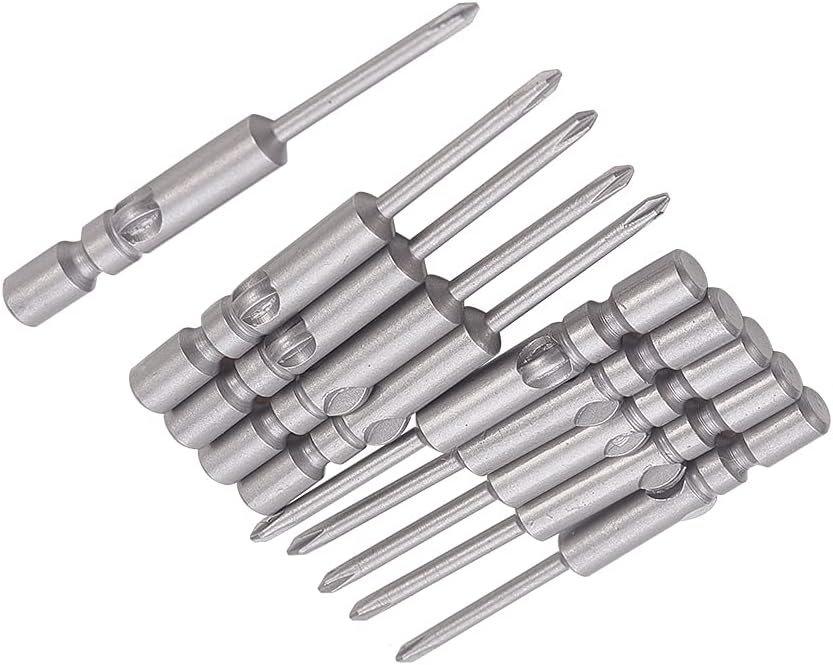 Auniwaig 10pcs Phillips Screwdriver Drill Bit - 4mm Round Shank - 2mm PH0 Phillips Cross, 2.4 Inch/60 mm Length S2 Steel with Magnetic for Electric Screwdrivers Electric Drills Air Drills