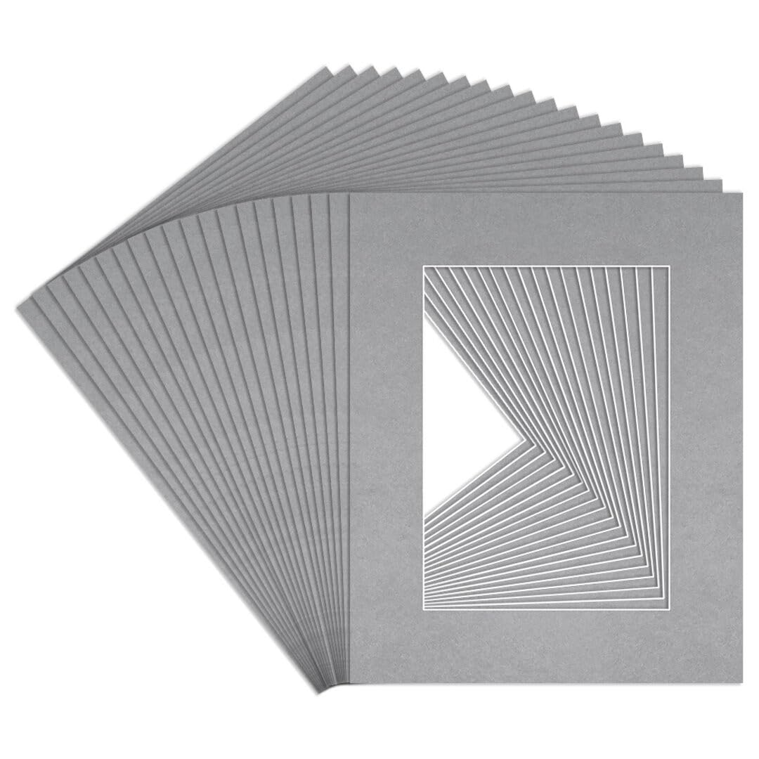 Procut Global 10x8" Silver Picture Mounts to Fit 7x5" Aperture - Precision Cut Cardboard Photo Mount - Ideal for Frames, Prints, Artwork & Certificates - Sizes & Colours Available - 20 Pack