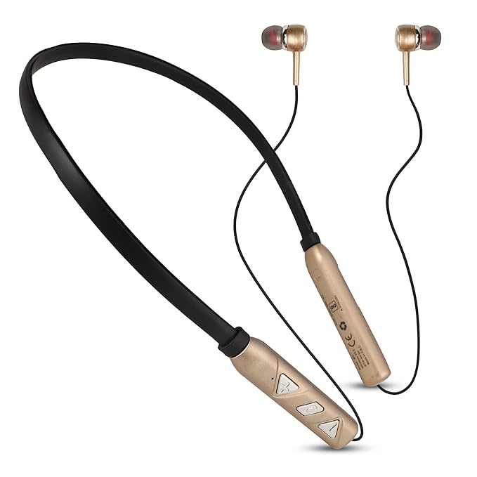 Melody-200G in-Ear Bluetooth 5.0 Wireless Neckband with Upto 25hrs Playback Time, Fast Charging Type-C Port, IPX 4 Rating, Dual Paring |13mm Drivers with Magnetic Back Earphones (Gold)