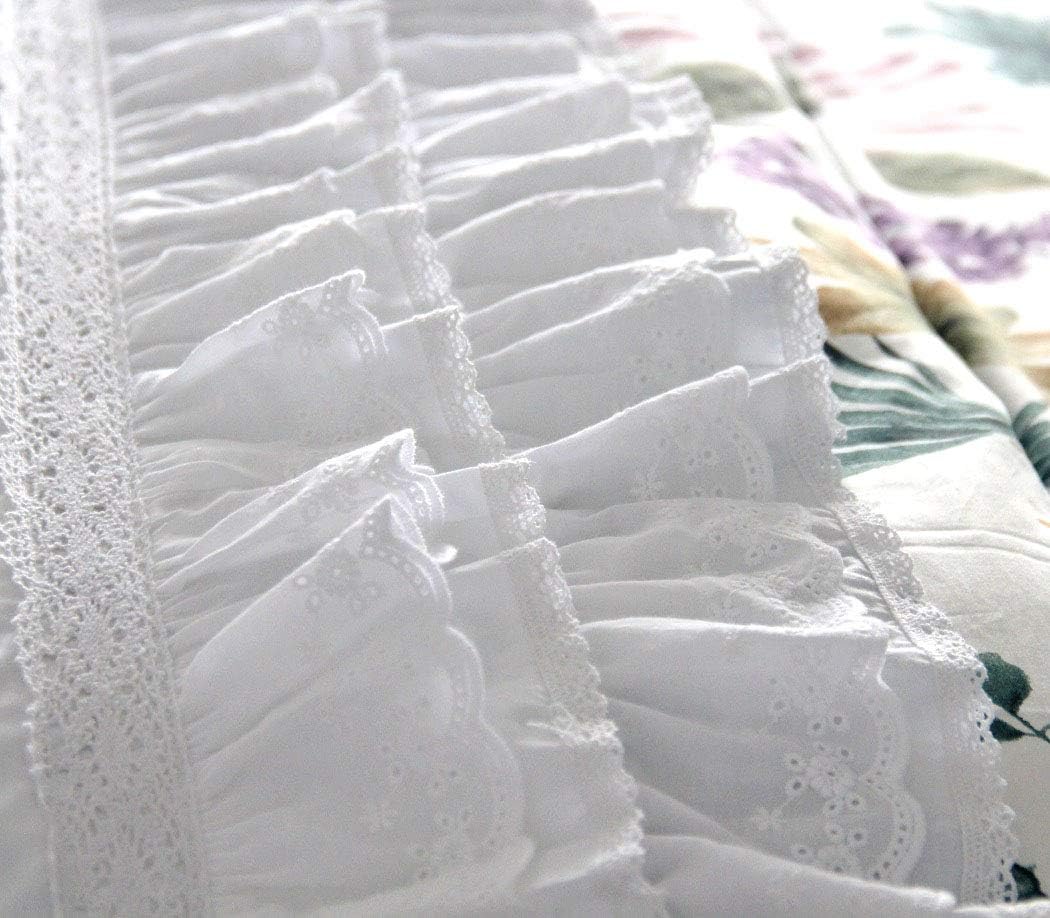 QSH Luxury Lace Ruffle Sheets Set Queen Size French Country Bedding 100% Washed Cotton Vintage Bed Sheet Set 4pcs Deep Pockets Ruffled Bed Sheets