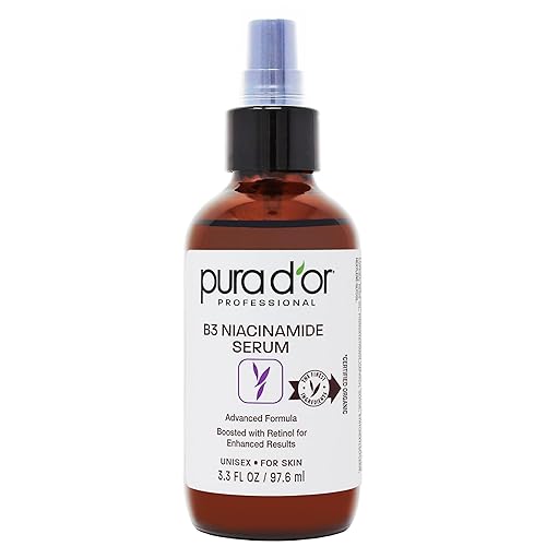 PURA D'OR Suero facial avanzado de niacinamida B3 de 3.3 onzas, fórmula para el cuidado de la piel con retinol para arrugas, hidratación y tez