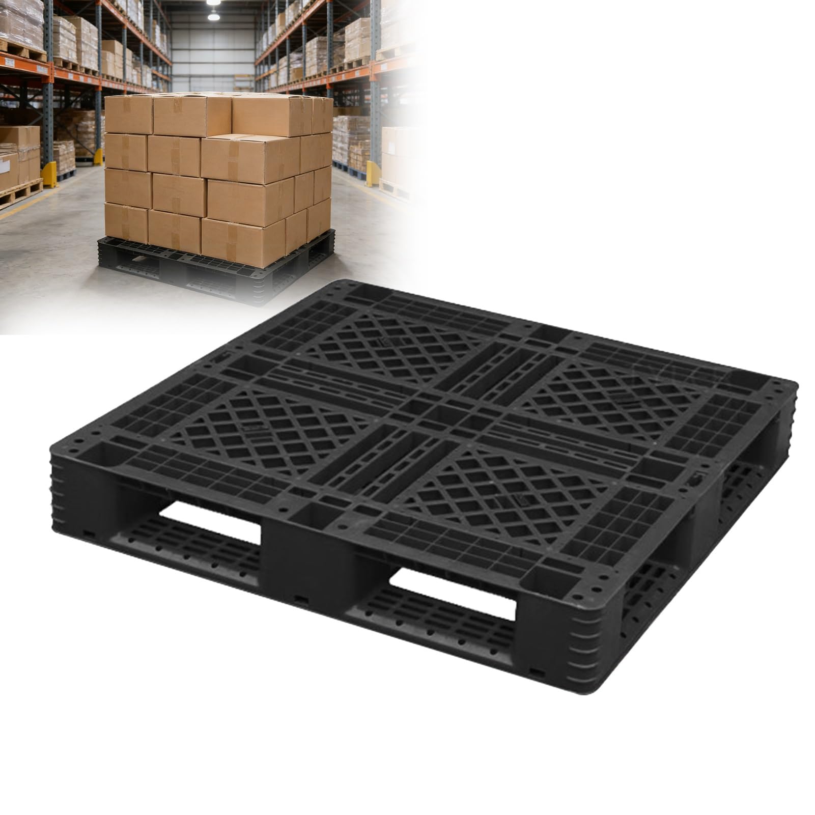 Lot de 4 palettes emboîtables légères en plastique pour entrepôt, plate-forme d'expédition facile à nettoyer, idéales pour la cuisine et le garage, 100 x 100 x 12 cm