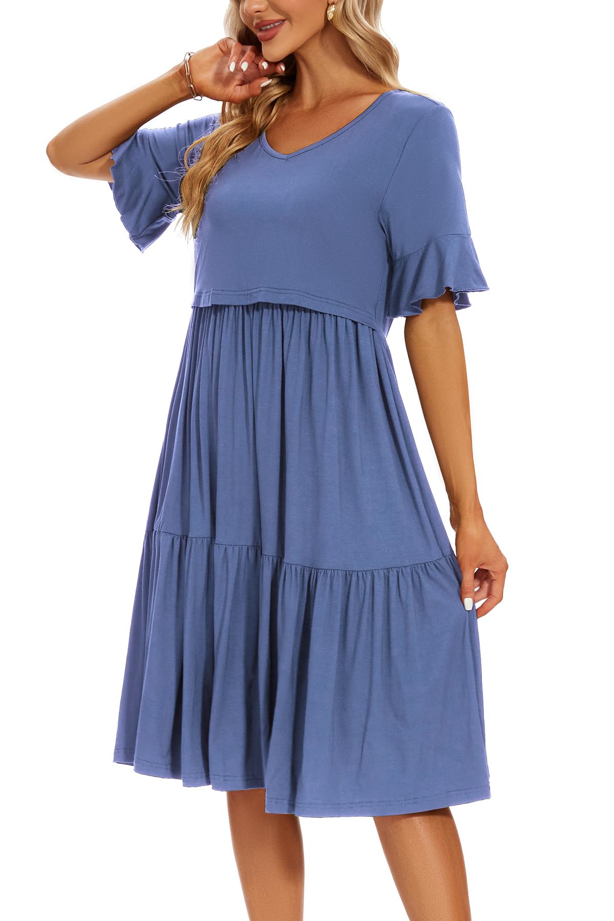 Smallshow Vestito premaman allattamento da donna con volant manica corta vestiti per l'allattamento