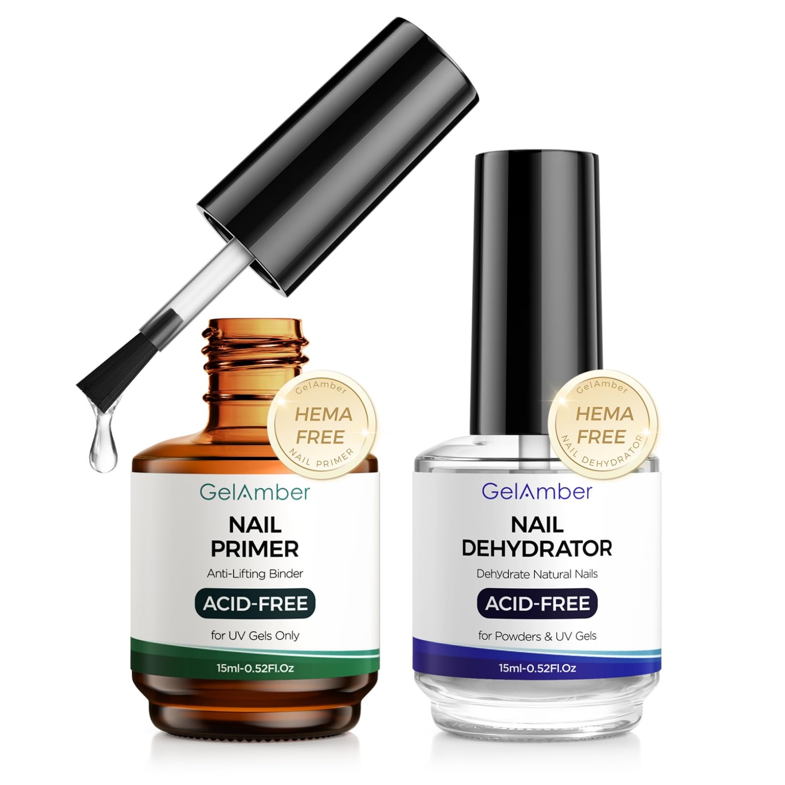 2Pcs 15ml Natural Nail Dehydrator and Primer, Acid-Free Primer and Dehydrator Nail Prep for Acrylic and Gel Nail Polish, Fast Dry Long Lasting Secret for Manicure