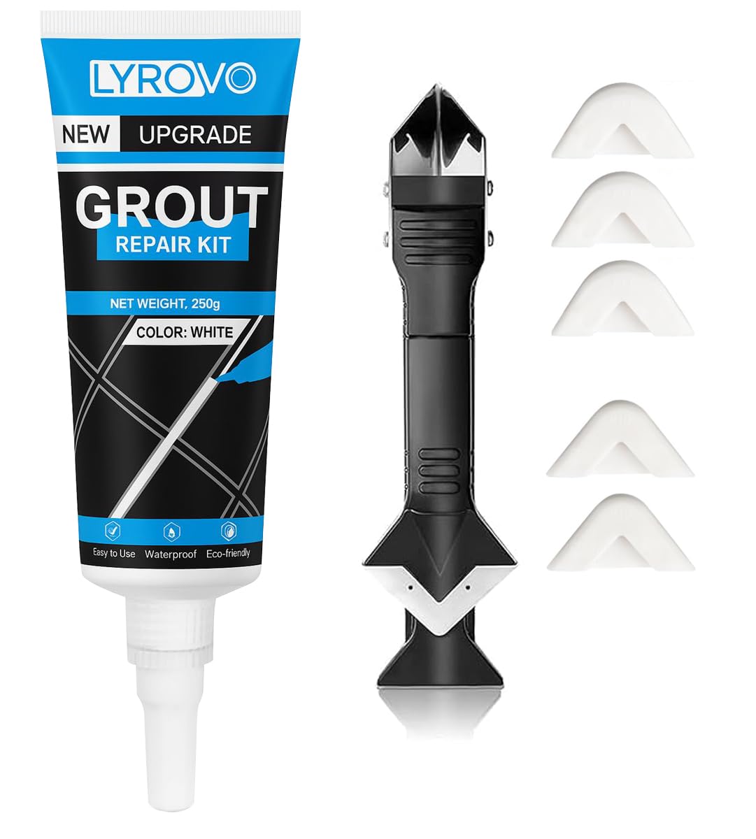 Lyrovo 250g Tiles Gap Filler Paste with 3 in 1 Applicator Tool and Nozzles Waterproof Sealant Leakage Repair for Walls, Kitchen and Bathroom (1, White)