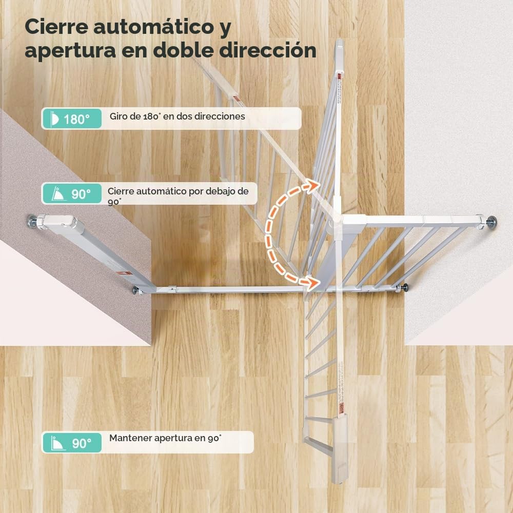 COMOMY 75-110cm Barrera Seguridad Niños Escaleras, Puerta Seguridad para Perros & Bebes de Cierre Automático, Valla Seguridad Infantil sin Agujeros, con Extensions (76cm H, Blanco)