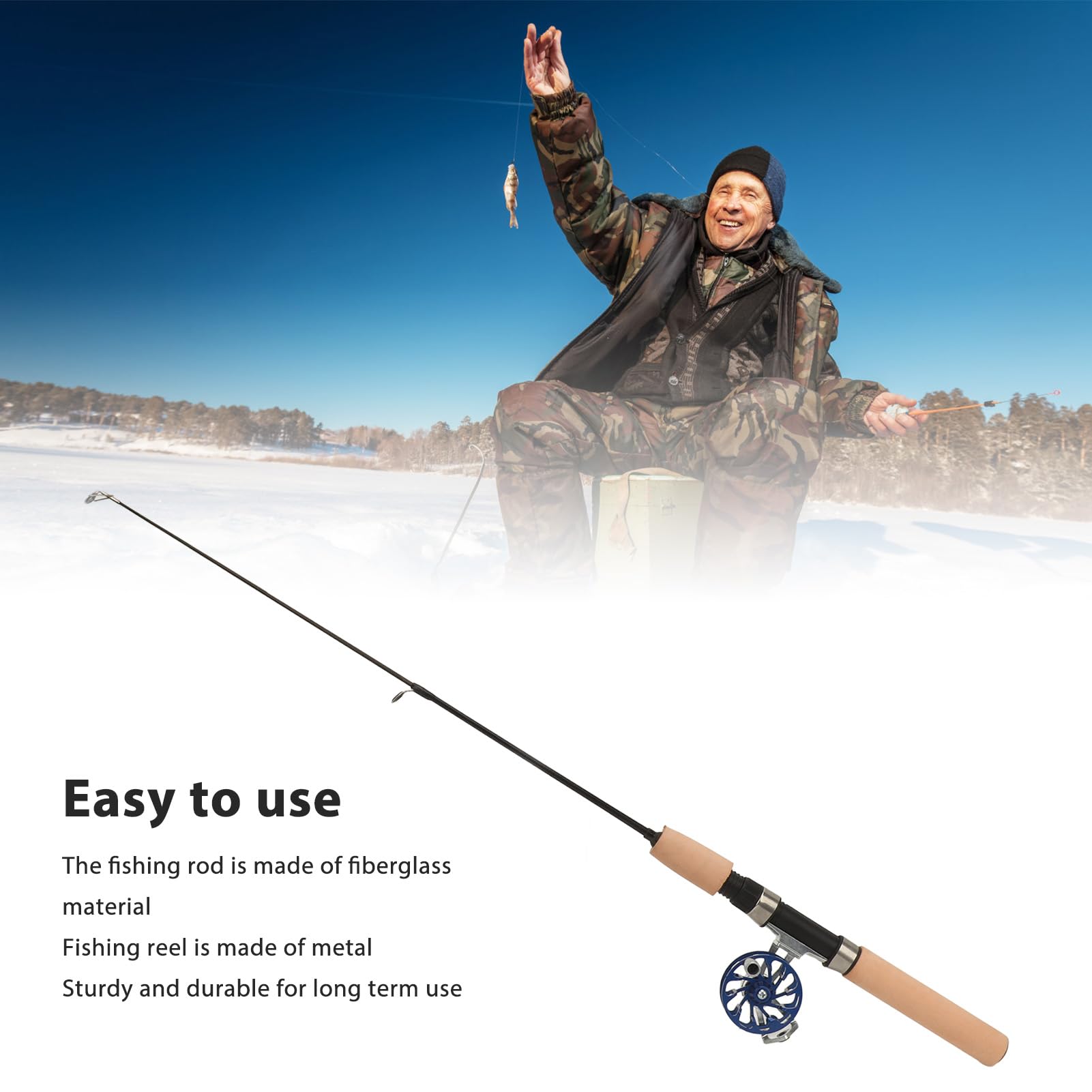 gernie Ice Fishing Combos, 65cm Ice Fishing Rod Anti Slip Ice Fishing Rod and Reel Combo, Compact and Lightweight Fishing Rod Reel Combo for Winter Fishing, Gift for Father, Son, Husband