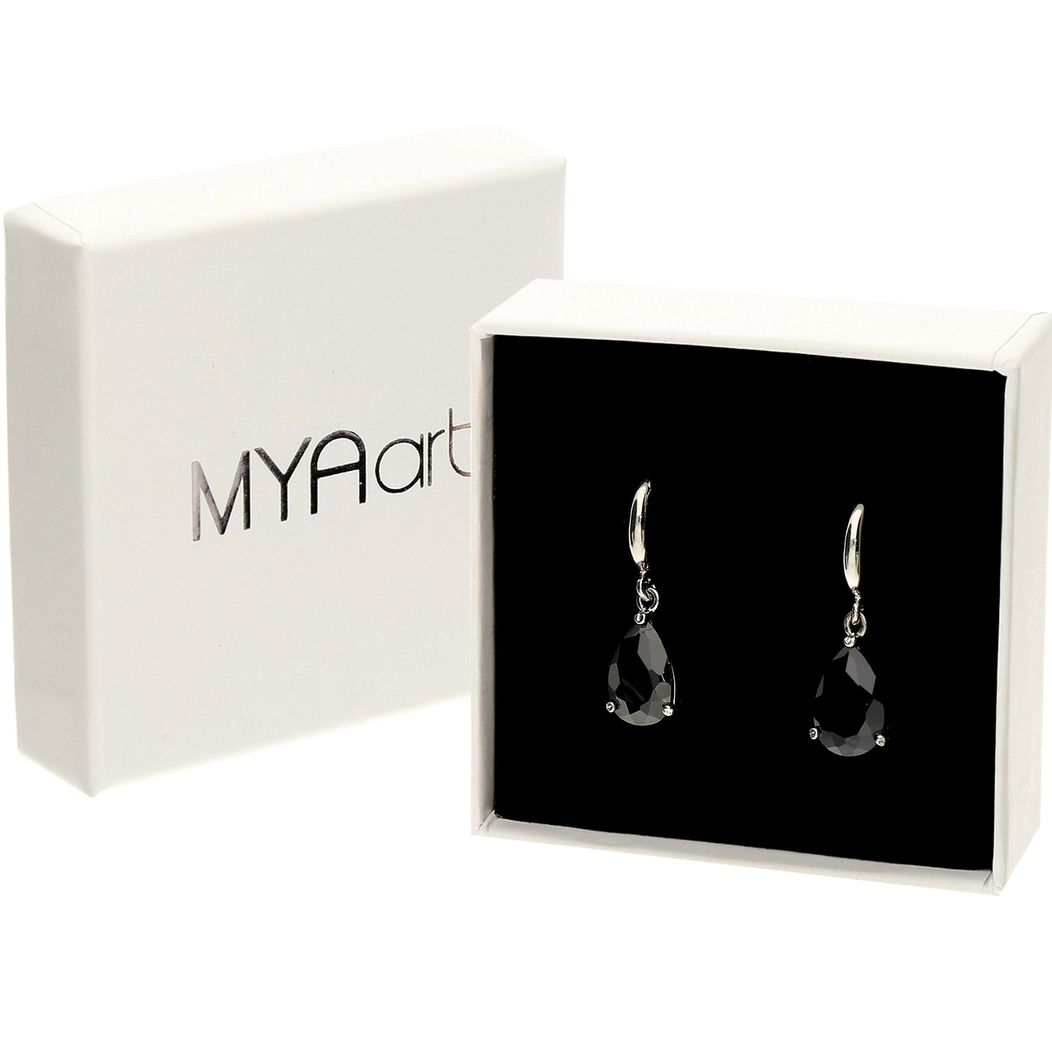 Damen Creolen Ohrringe Hängend Ohrhänger mit Zirkonia Stein Tropfen Oval Anhänger Silber Onyx Schwarz Vergoldet MYAWGOHR-70