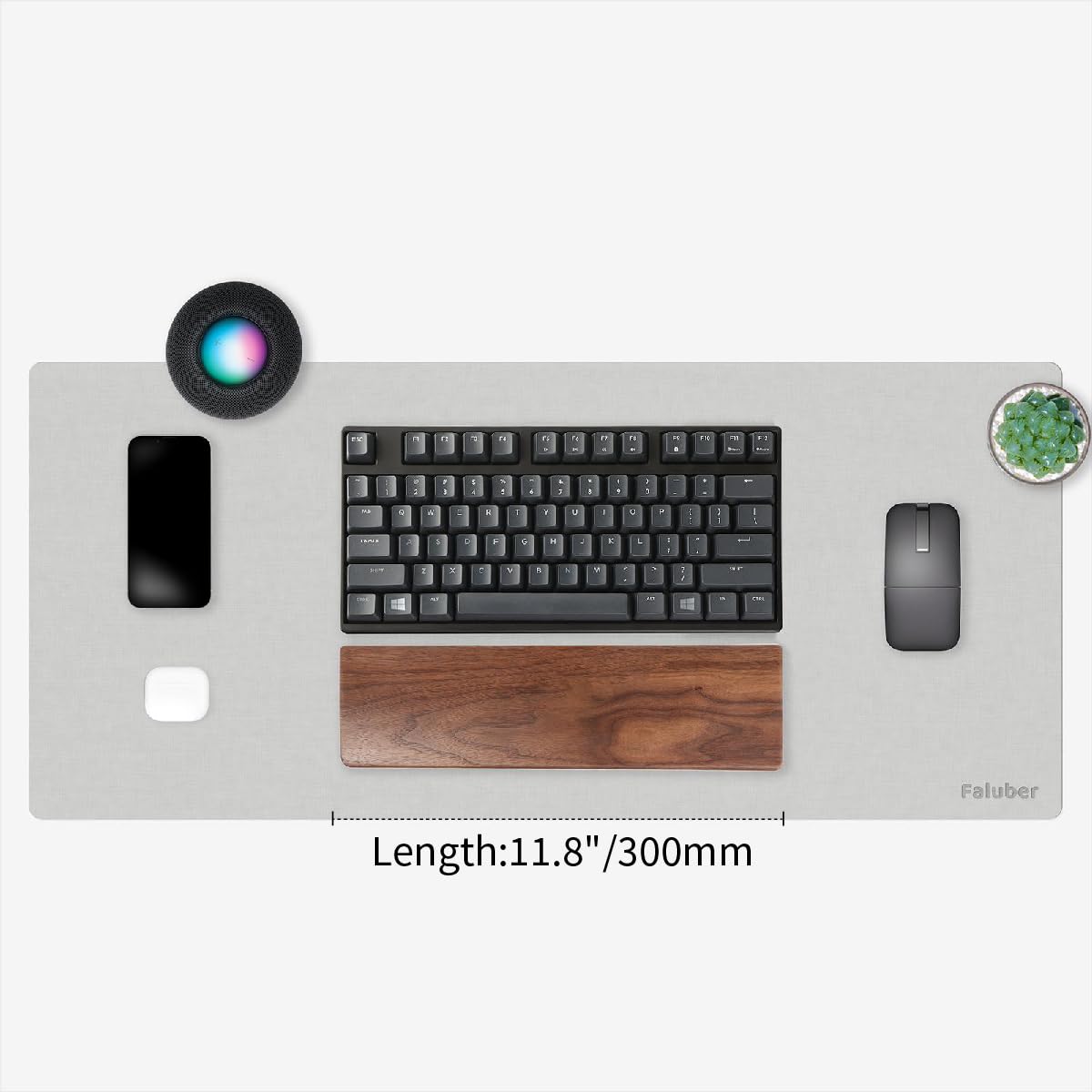 Faluber Poggiapolsi in legno, lunghezza 30,5 cm e spessore 20 mm per tastiera compatta, poggiapolsi in legno di noce, design ergonomico per tastiera meccanica da gioco, antimacchia (piccolo, legno di