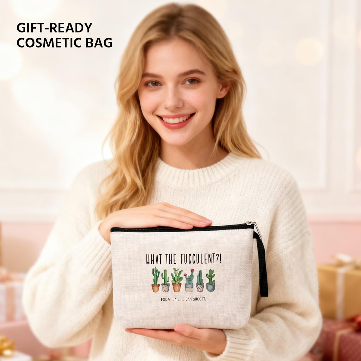 Lustige Geschenke für Frauen, Pflanzenliebhaber, Geschenke für Gartenarbeit, Gärtner, Einweihungsgeschenke, einzigartiges Geschenk für Pflanzen, Dame, Mutter, Stuff – What The Fucculent, beige
