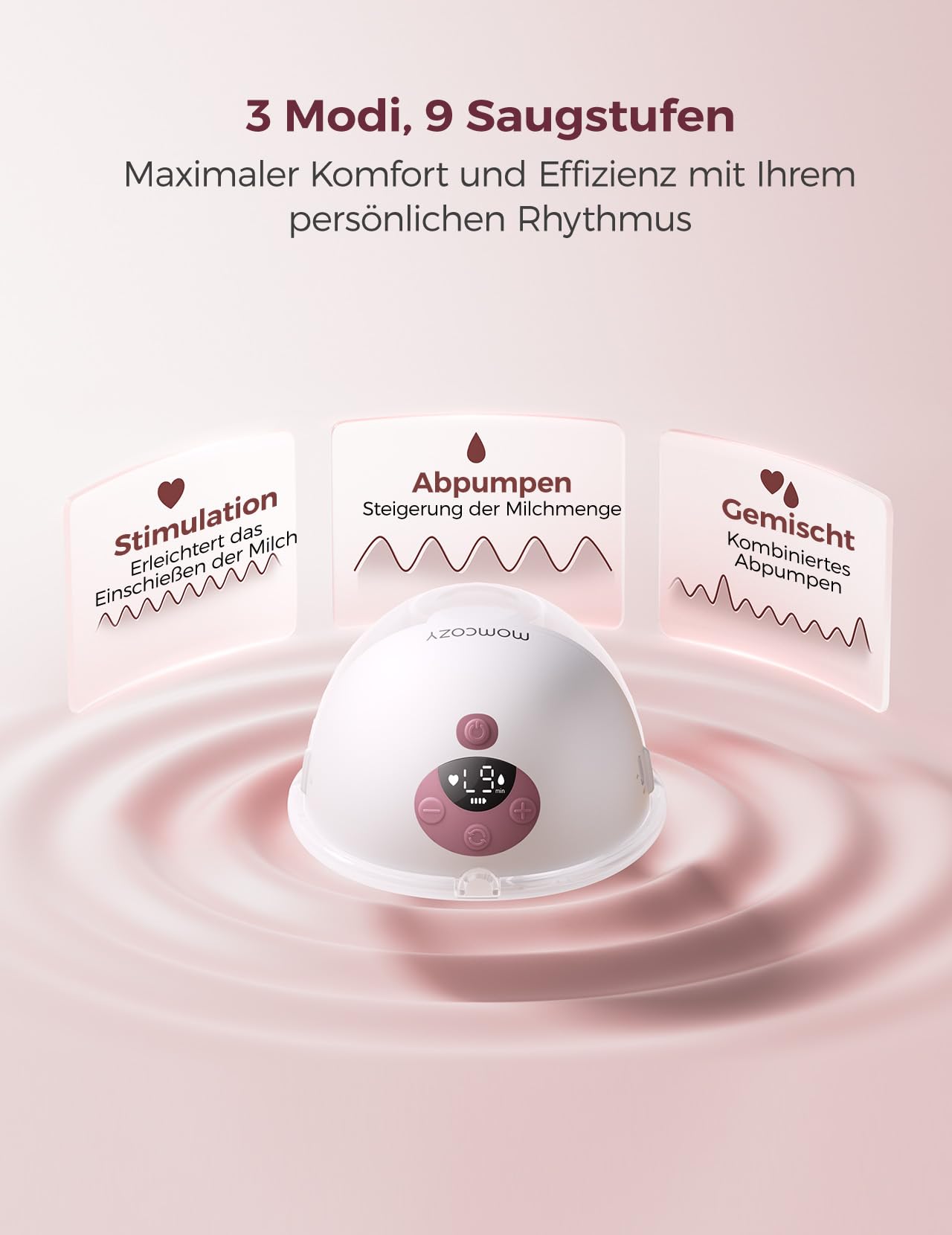 Momcozy M5Smart Milchpumpe Elektrische, handsfree App-steuerbar 1 Pack Rot | tragbare Doppel Brustpumpen mit Babymund Doppelgedichtete Brusthaube mit 3 Modi und 9 Stufen