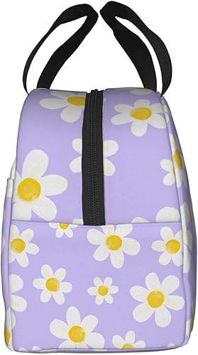Miniatura 3 de Bolsa de almuerzo con diseño de margaritas blancas, color morado, aislante, reutilizable, contenedor portátil para comidas, para mujeres, cajas de