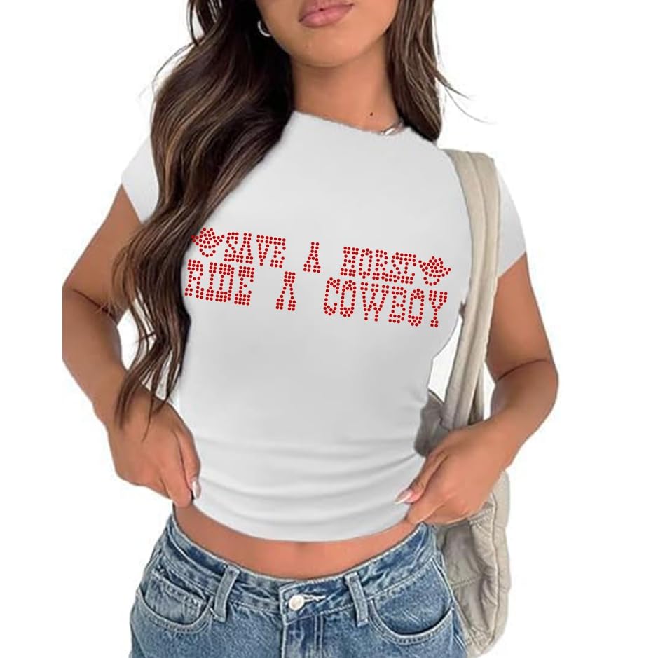Cropped Cowgirl Outfits for Women Sparkly Western Country Concert Graphic Tee Rodeo Crop Top