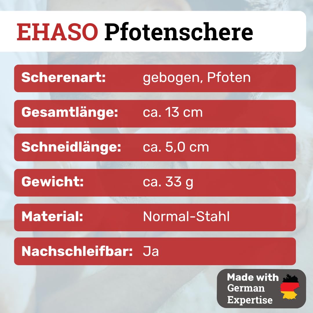 EHASO Premium Pfotenschere 13 cm leicht gebogen für Hunde | Abgerundete Schere, Gebogene Schere, Klein und